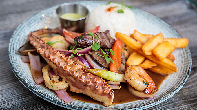 Mikaza's saltado, a Peruvian-Chinese stir-fry with french fries and rice. | Photo by Vanessa Stump
