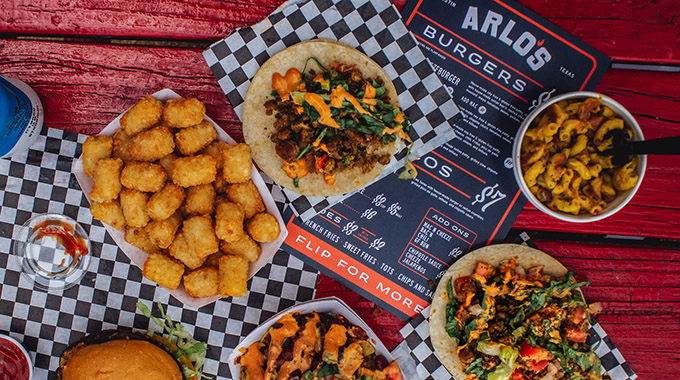 Spread of vegan food from Arlo’s Curbside food truck