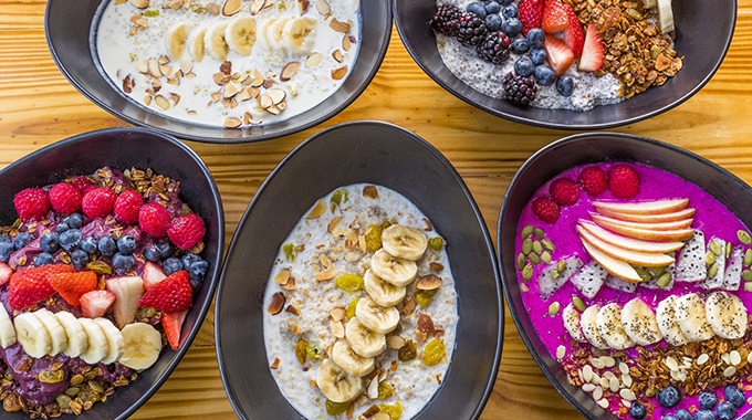 Organic acai bowls at Righteous Foods in Fort Worth