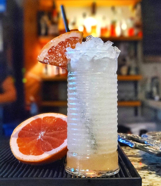 The Virgin Paloma features fresh lime,  grapefruit juice, house-made grapefruit cordial, and a tiny  dash of sea salt.