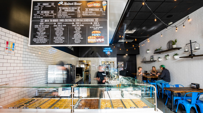 Create your own ice cream sandwich at The Baked Bear, a popular chain from California.