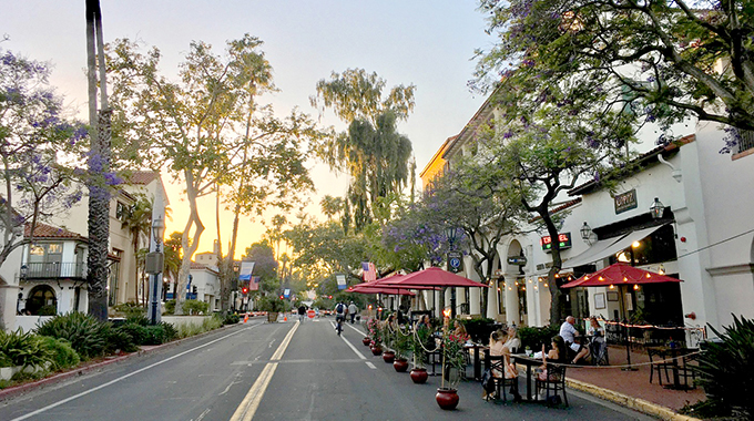 The popular State Street pedestrian promenade has been extended until December 8. | Photo by Karna Hughes/Courtesy Visit Santa Barbara