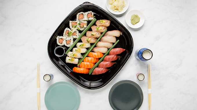 Sushi platter with spicy tuna rollout at The Brothers Sushi in Woodland Hills.