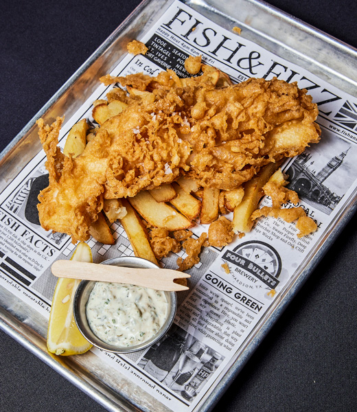 Cod with chips on a tray from Fish & Fizz.