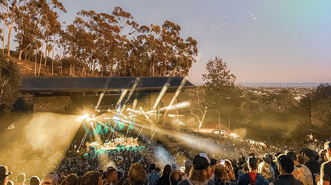 Phish performs during sunset at the Santa Barbara Bowl. Photo Courtesy of @killdevilfalls via Instagram. 