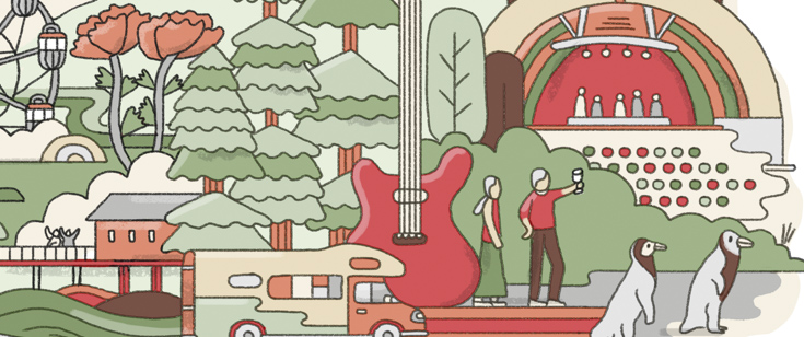 Illustration of things to do in California. Illustration of things to do in California.