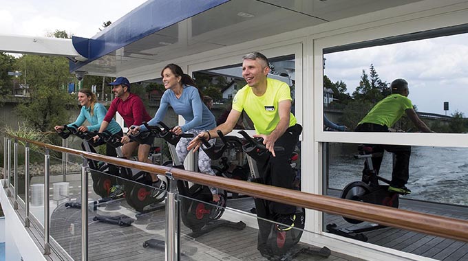 Four cruisers during an exercise class outside the Zen Wellness fitness studio