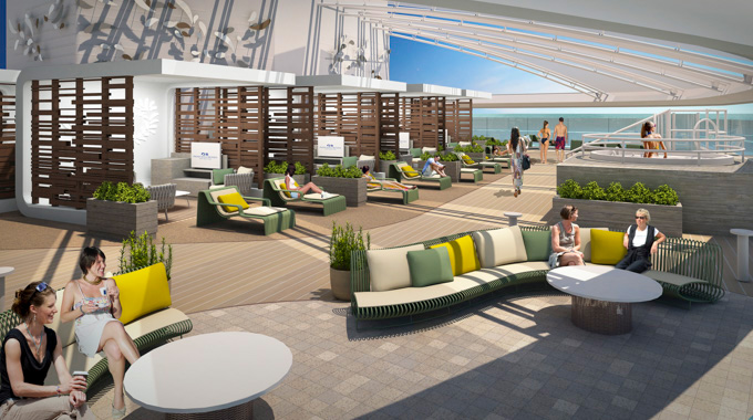 Rendering of passengers lounging in an adults-only space aboard a Princess Cruises ship.
