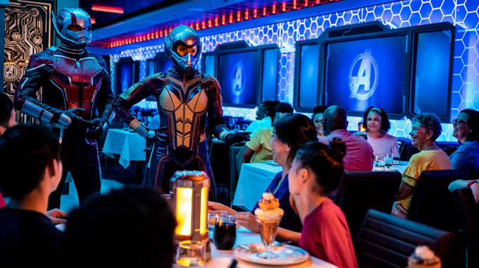 Families interact with Ant-Man and The Wasp at Worlds of Marvel