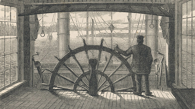 1800s etching of a steamboat pilot. | Photo by Mary Evans Picture Library/stock.adobe.com