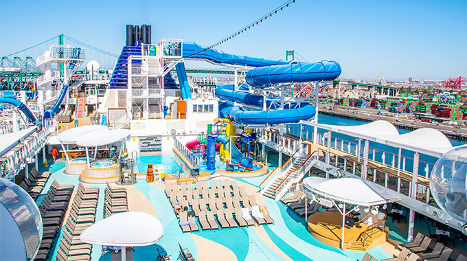 Cruise ship deck with a waterslide