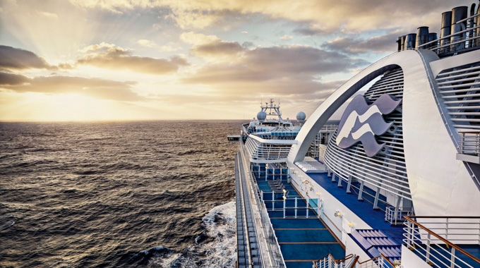 Ocean seen from the deck of a Princess Cruises ship.