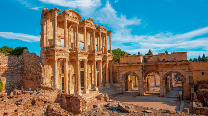 Remains of the Library of Celsus in Ephesus, Turkey.