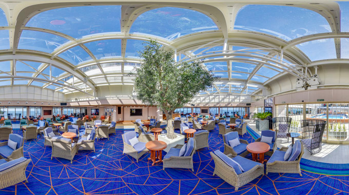 Cunard Winter Garden, an inside lounge space.