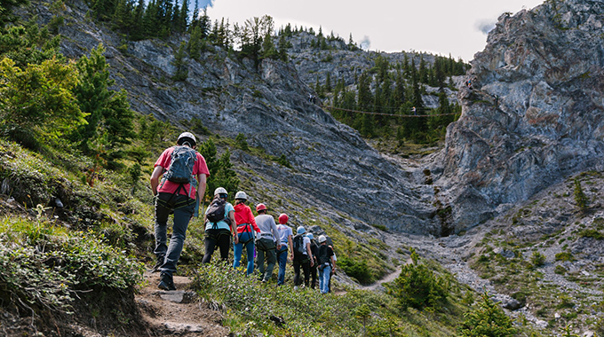 Hikers make their way up Mount Norquay. | Photo by Jesse Tamayo / Mt Norquay
