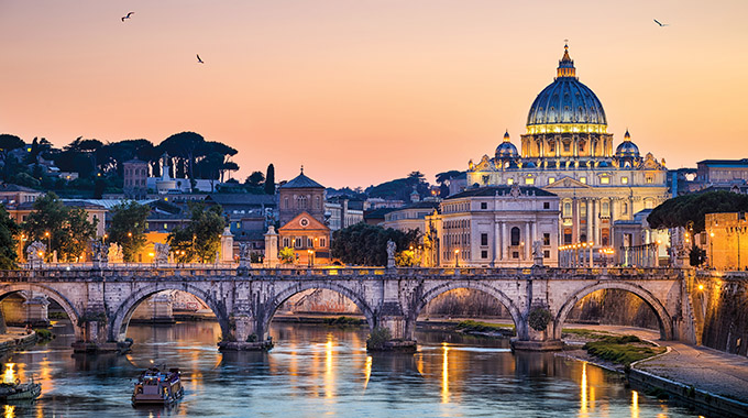 St. Peter's Basilica in Rome, Italy, at sunset