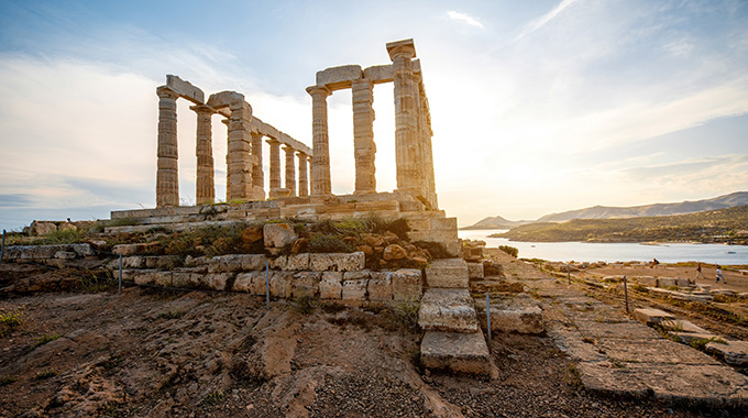 The Poseidon Temple in Sounion, Greece.    