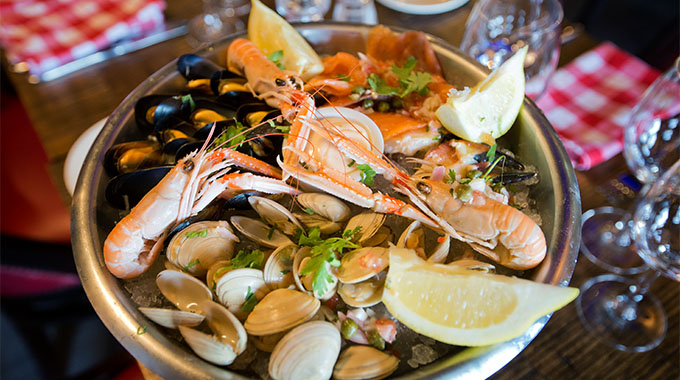 Prawns and other seafood are served at Octopussy Seafood Tapas restaurant, Dublin, Ireland