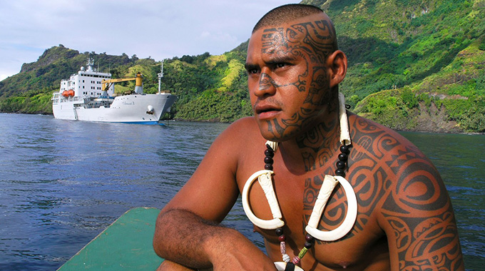 Like 70 percent of French Polynesians, a sailor on the Aranui has tattoos. | Photo by Melba Photo Agency / Alamy Stock Photo