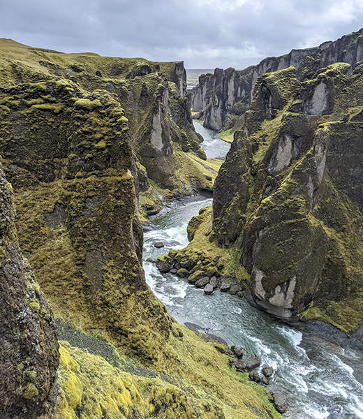 Glacial runoff carved spectacular Fjaðrárgljúfur Canyon, located near the Ring Road, about 40 miles from Vík. | Photo by Jessica Fender