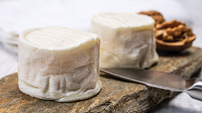 Crottin de Chavignol arranged on a board