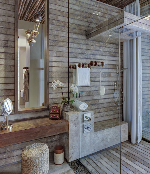 The shower in a room at La Casa de la Playa.