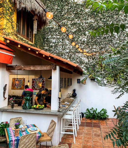 The courtyard dining area of Bistro Organico in San Francisco. Photo by Keith Metzger