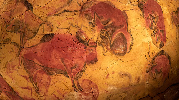 the drawings from the ceiling of Altamira cave in Santillana Del Mar, Cantabria, Spain