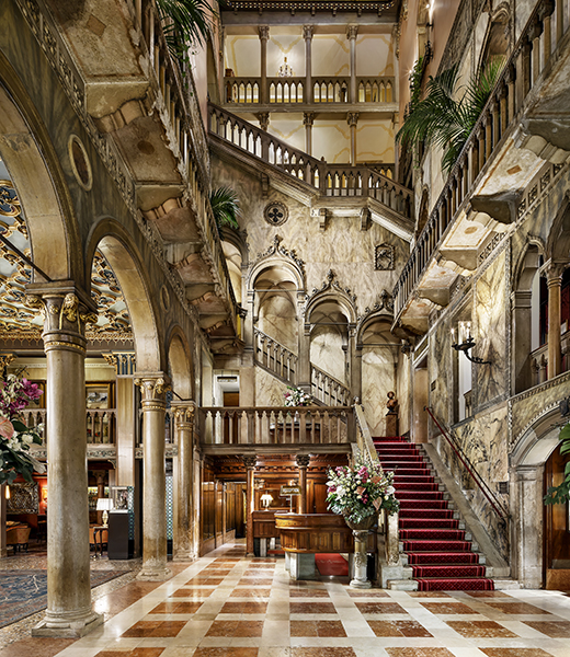 From the moment you enter the soaring lobby, Venetian grandeur is on full display. | Photo courtesy Hotel Danieli