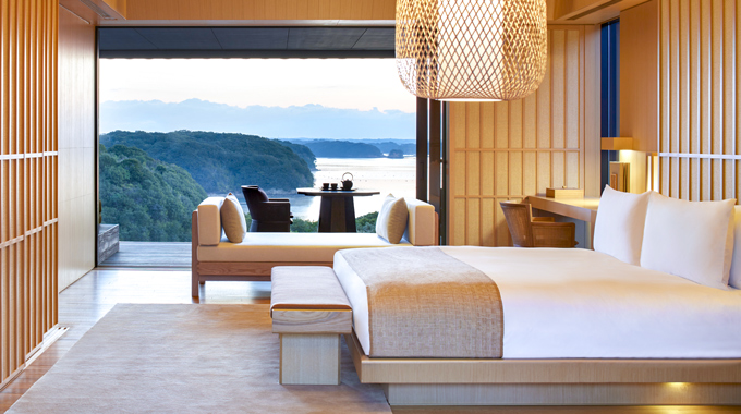 A ryokan-inspired room at Japan’s Amanemu retreat offers water views. | Photo courtesy Amanemu