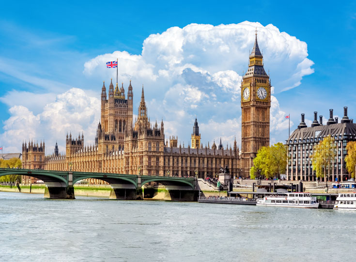 View of Big Ben and Houses of Parliament in London.