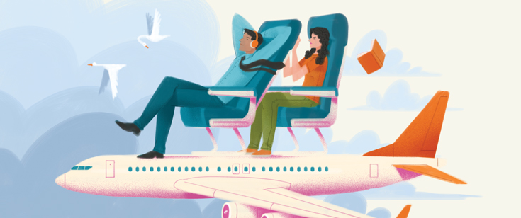 Illustration of a traveler reclining his airplane seat. Illustration of a traveler reclining his airplane seat.