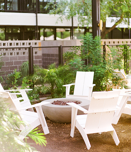 A patio at the Arrive Phoenix hotel