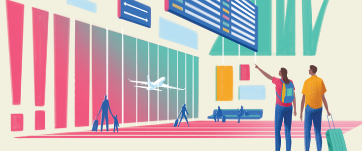 Illustration of travelers in an airport. Illustration of travelers in an airport.