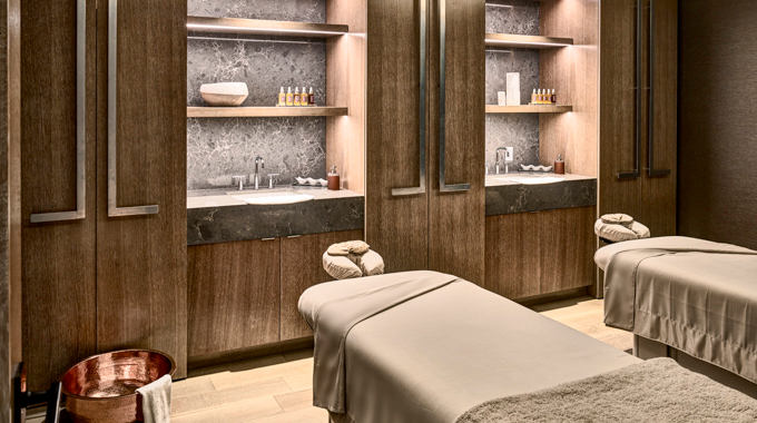 Two massage tables ready for guests inside the Laurel Hotel & Spa spa room