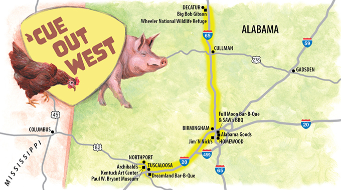 Map of road trip route from Northport to Decatur
