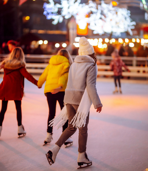 Skaters making the rounds at the Orion Amphitheater ice-skating rink.