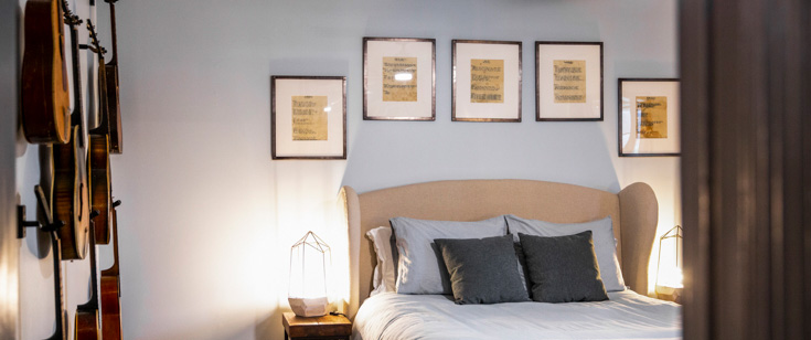 Guest room with a recording studio theme. Guest room with a recording studio theme.