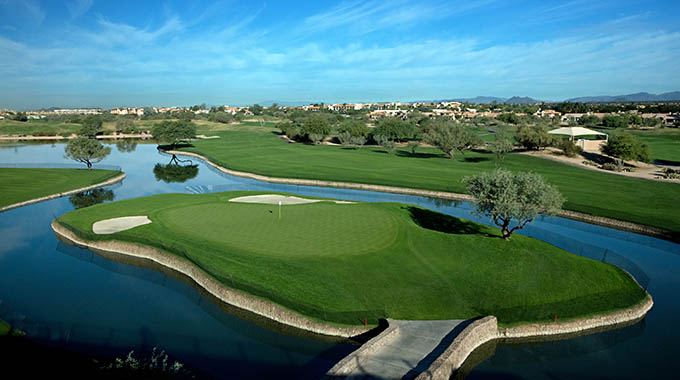 An aerial view of hole 15 at the Stadium Course at TPC Scottsdale, which holds the Phoenix Open. | Courtesy TPC Scottsdale