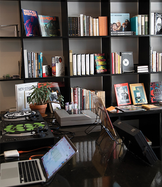 Shelves with books and vinyls at In Sheep's Clothing