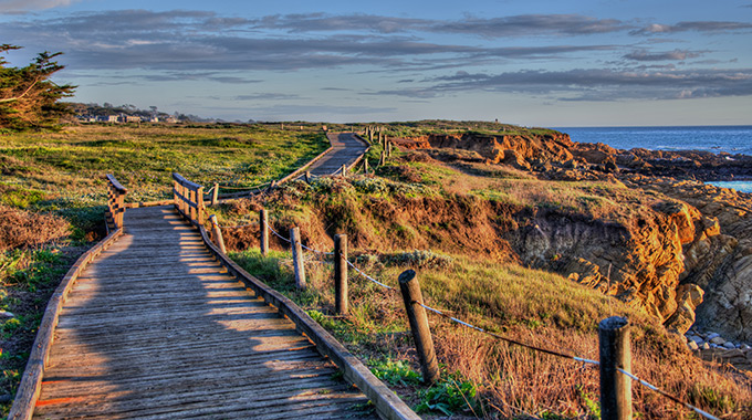 A walkway with ocean views in Moonstone Beach