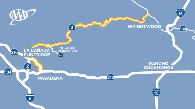 Map of Angeles Crest Highway driving route