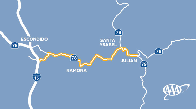 map of route from Escondido to Julian, California