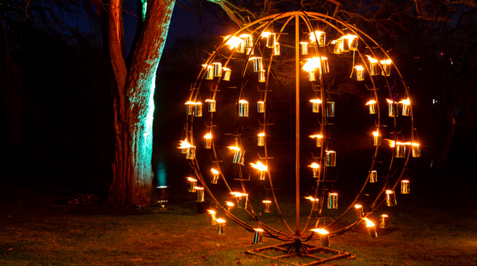 The Fire Garden Globe display at the Los Angeles County Arboretum and Botanic Garden