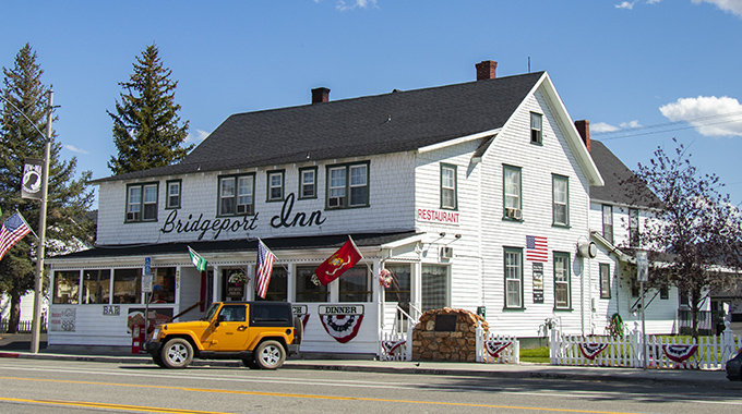 The outside of Bridgeport Inn in the small town of Historic Bridgeport
