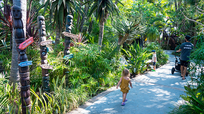 The Catamaran Resort features lush tropical gardens with a Polynesian theme. 