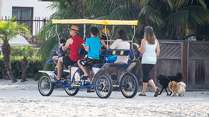 Riding the boardwalk in a surrey.