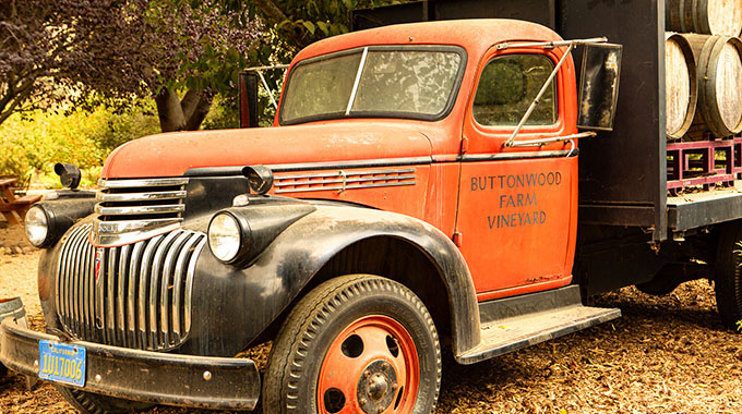 A truck loaded with barrels at Buttonwood Farm Winery & Vineyard