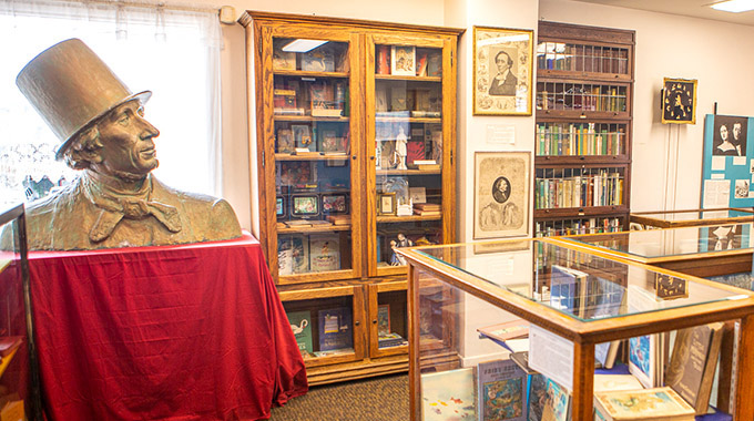 A bust of writer Hans Christian Anderson in his namesake museum in Solvang