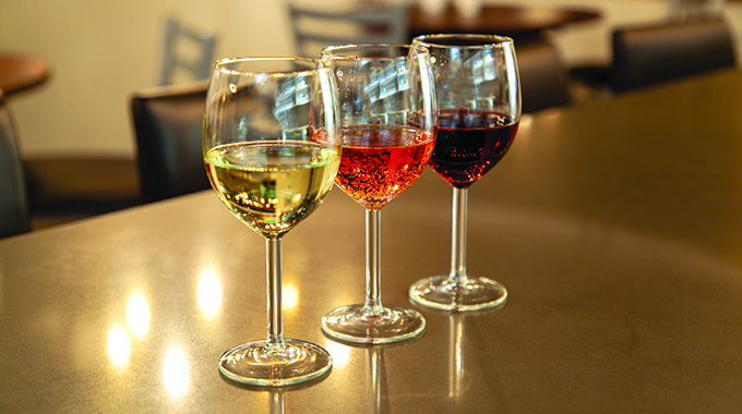 A flight of wines at Oeno Vino.